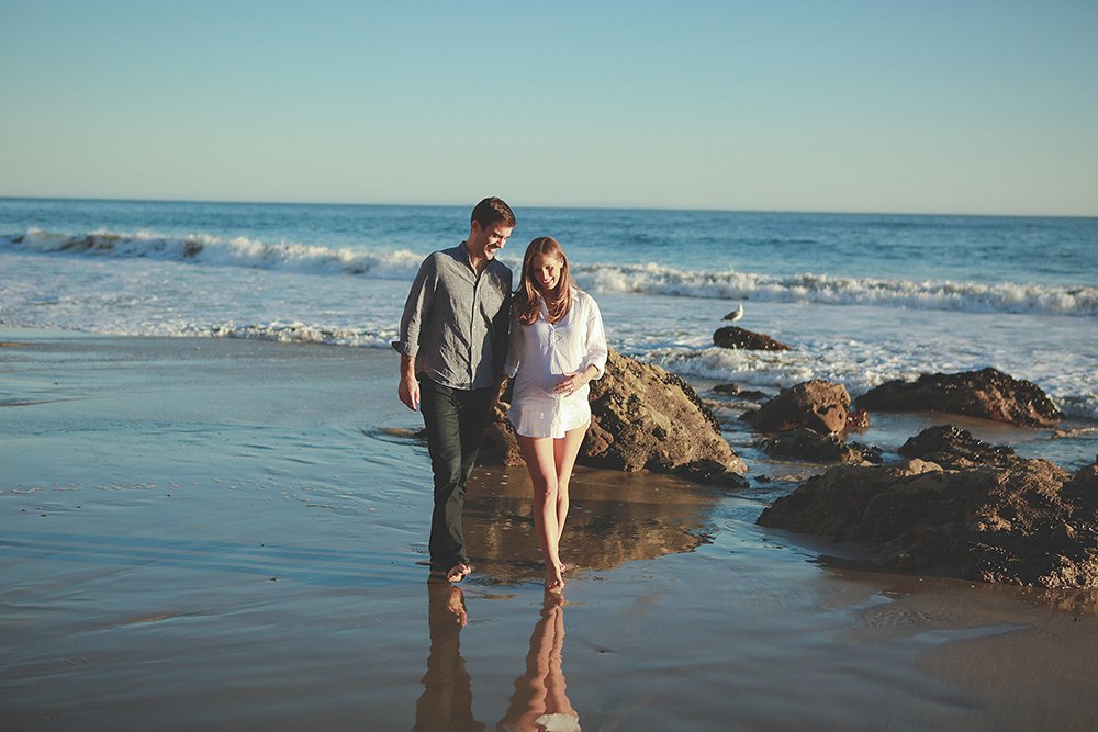 Maternity Photoshoot - Walking in the water on El Matador State Beach