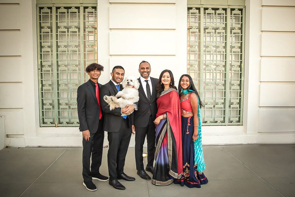 Family portrait with dog at at Griffith Observatory.